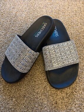 Skechers Women's Silver Embellished Slide Sandals